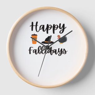 Cute Fall season Happy Fallidays Thanksgiving Hall Clock