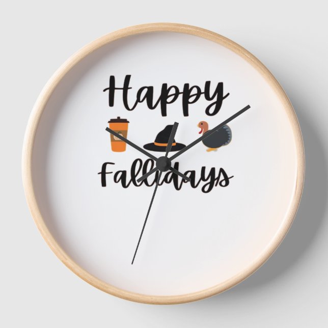 Cute Fall season Happy Fallidays Thanksgiving Hall Clock (Front)