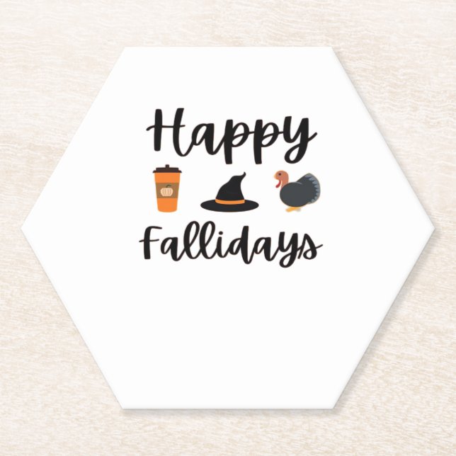 Cute Fall season Happy Fallidays Thanksgiving Hall Paper Coaster (Front)
