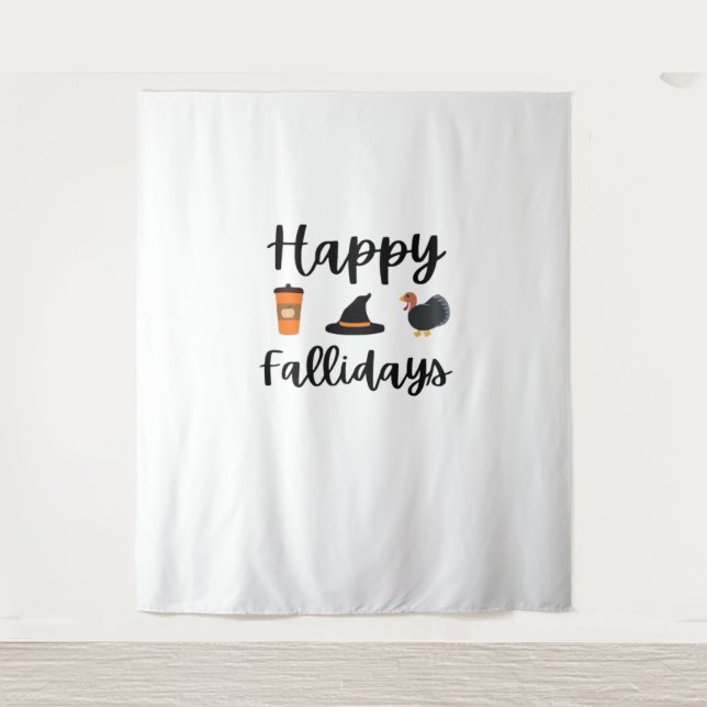 Cute Fall season Happy Fallidays Thanksgiving Hall Tapestry (Front)