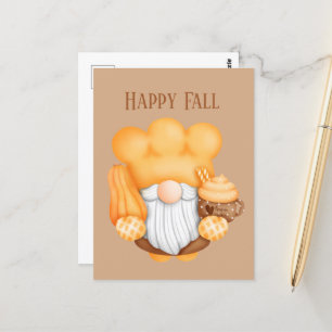 cute Fall Seasonal baking gnome add text Postcard