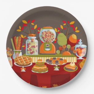 Cute Fall Seasonal candy buffet party paper plate