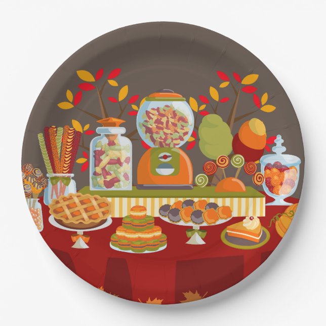 Cute Fall Seasonal candy buffet party paper plate (Front)