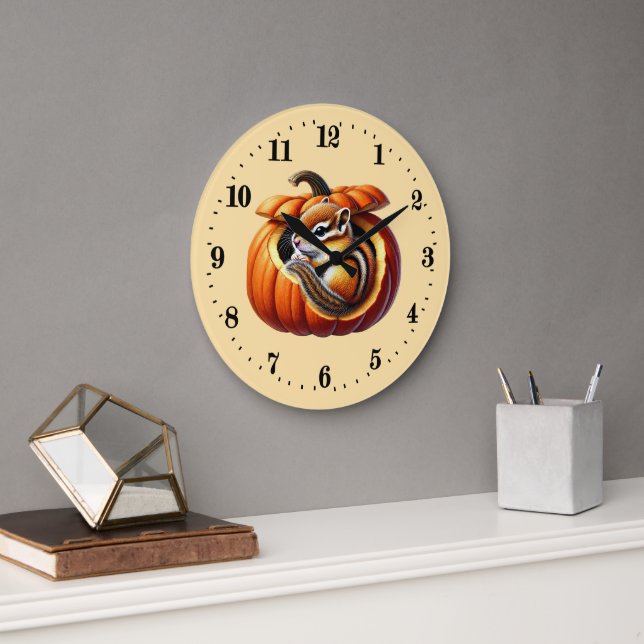 Cute Fall Seasonal chipmunk lovers Large Clock (Office)