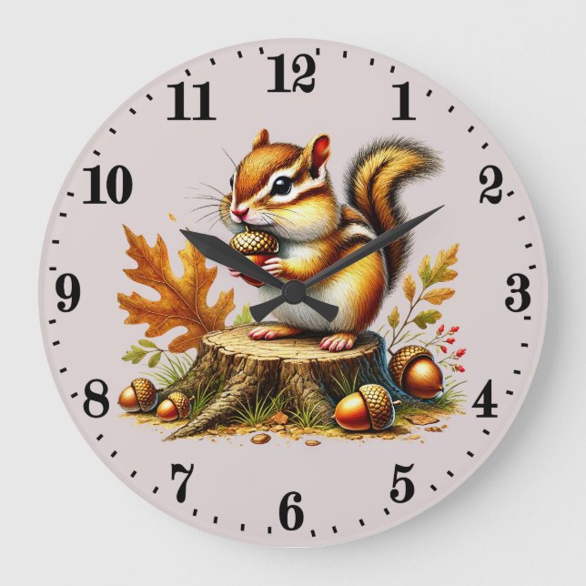 Cute Fall Seasonal chipmunk lovers Large Clock (Front)