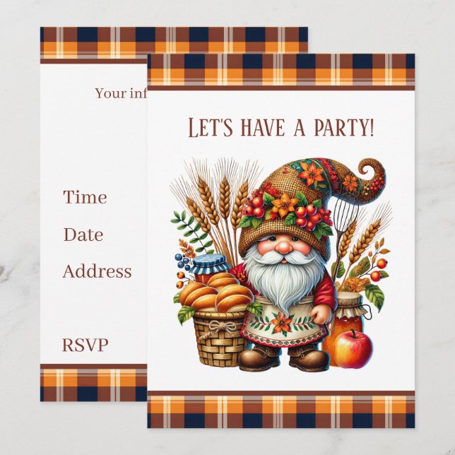 Cute Fall Seasonal gnome party  Invitation (Front/Back)