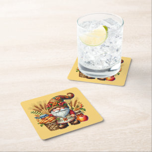 Cute Fall Seasonal gnome party Square Paper Coaster