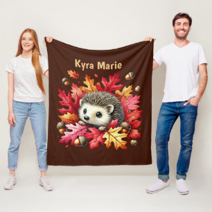 Cute Fall Seasonal hedgehog Fleece Blanket