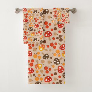 cute Fall Seasonal mushroom tiled pattern Bath Towel Set