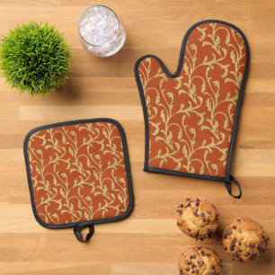 Cute Fall Seasonal pattern kitchen Oven Mitt & Pot Holder Set