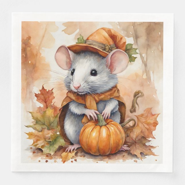 Cute Fall Seasonal Rat with Hat and Coat 2 Napkin (Front)