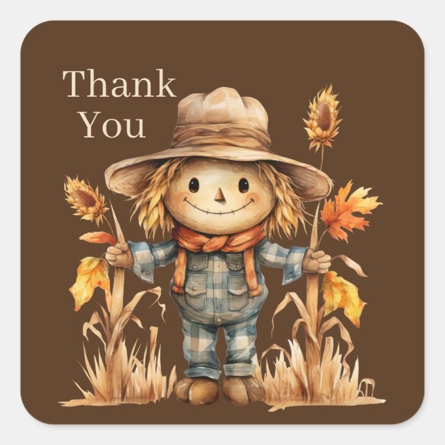Cute Fall Seasonal scarecrow add text pumpkin  Square Sticker (Front)