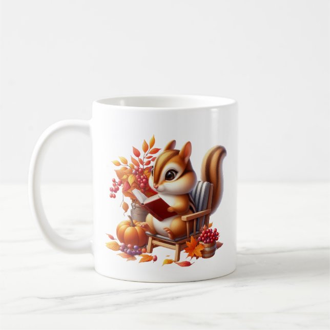 Cute Fall Seasonal squirrel add monogram Coffee Mug (Left)