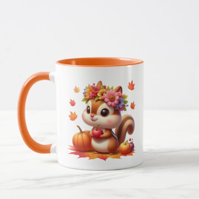 Cute Fall Seasonal squirrel add monogram  Mug (Left)