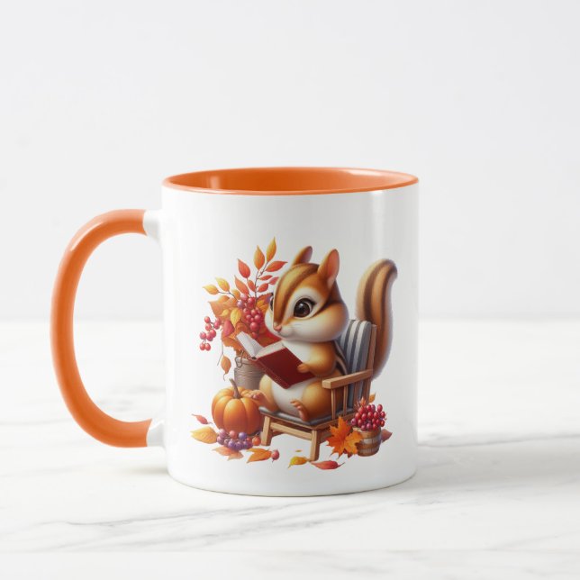 Cute Fall Seasonal squirrel add monogram Mug (Left)