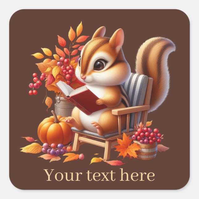 Cute Fall Seasonal squirrel add text Square Sticker (Front)