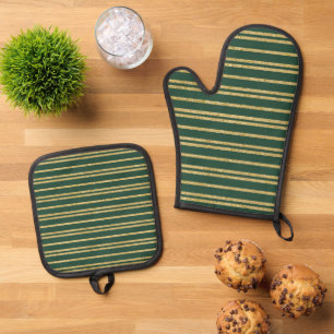 Cute Fall Seasonal stripe pattern kitchen Oven Mitt & Pot Holder Set