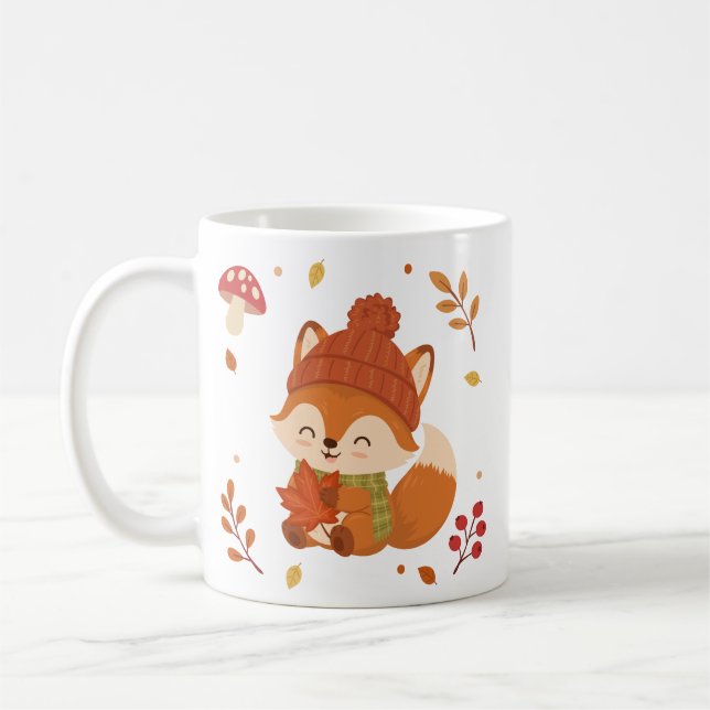 Cute Fall Smiling Fox Watercolour. Coffee Mug (Left)