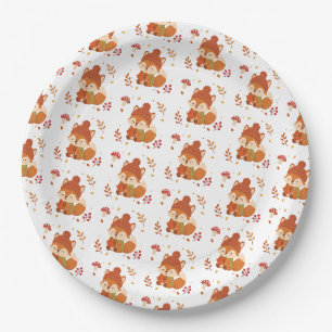 Cute Fall Smiling Fox Watercolour Paper Plate