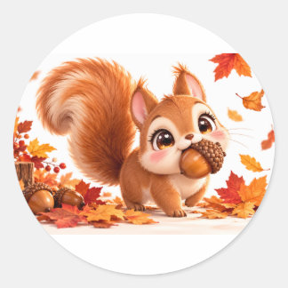 Cute Fall Squirrel Sticker | Kawaii Acorn & Autumn
