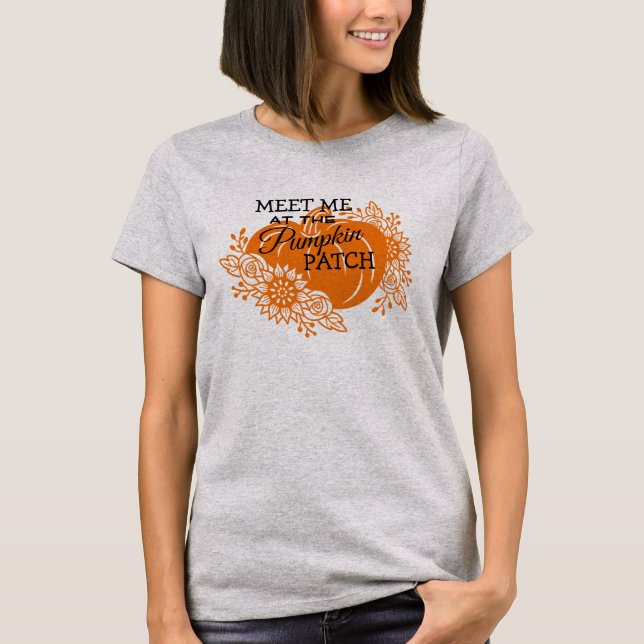 Cute Fall Thanksgiving Pumpkin Patch Letter Print T-Shirt (Front)