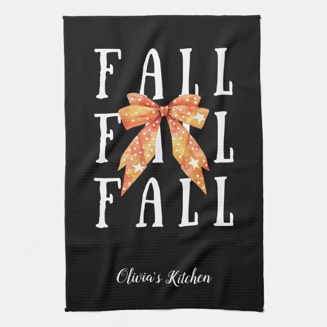 Cute Fall Themed Custom Black Personalised Tea Towel (Vertical)