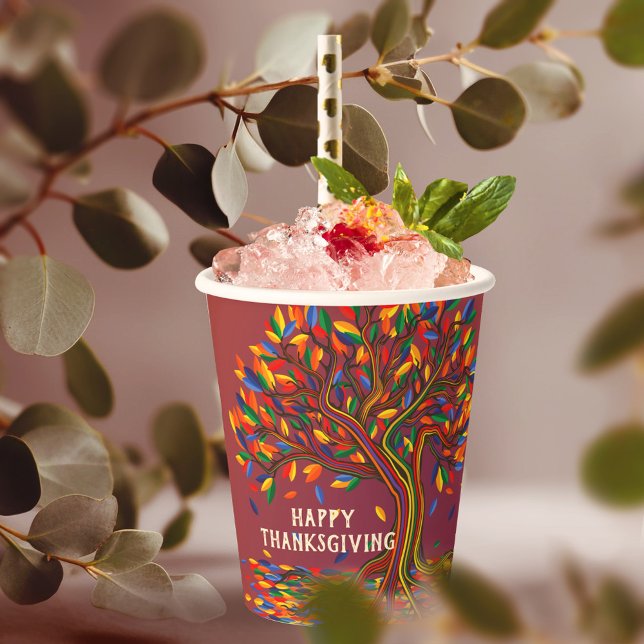 Cute Fall Tree Personalised Thanksgiving Meetup Paper Cups (Creator Uploaded)