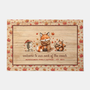 Cute Fall Woodland Animals Rustic Personalized Doormat