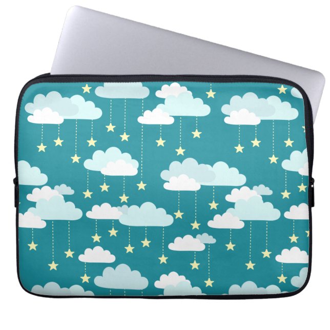 Cute Falling Stars & Clouds Pattern Laptop Sleeve (Front)