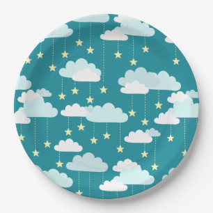 Cute Falling Stars & Clouds Pattern Paper Plate