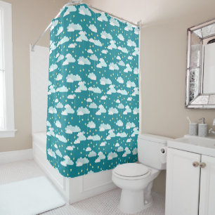 Cute Falling Stars & Clouds Pattern Shower Curtain