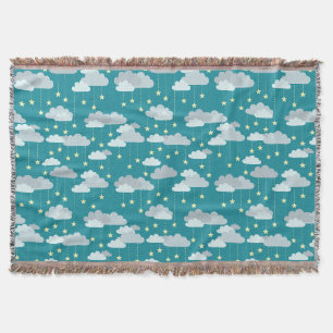 Cute Falling Stars & Clouds Pattern Throw Blanket