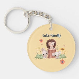 Cute Family Animal Keychain – Lion, Bunny & Mouse