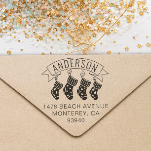 Cute Family Christmas Address Stocking Stuffer Self-inking Stamp