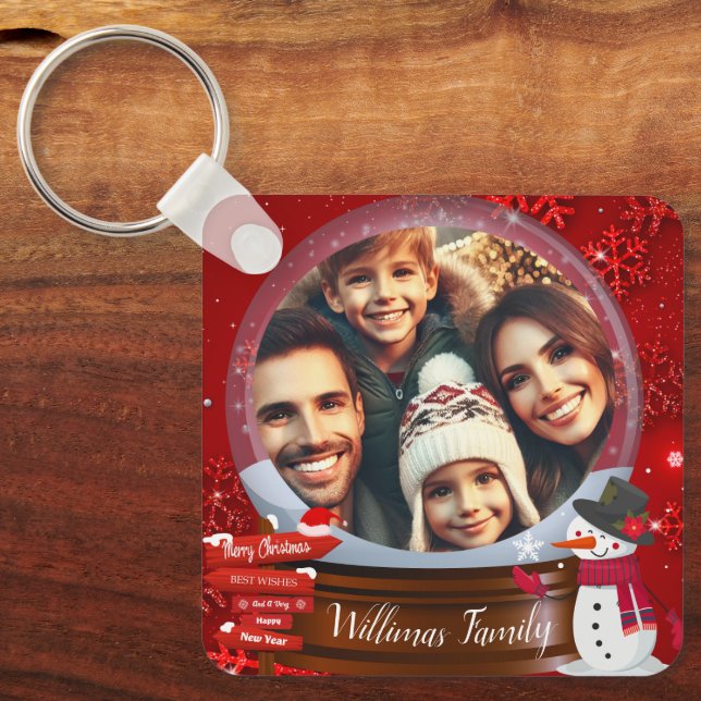 Cute Family Christmas Snow Globe Photo  Key Ring (Front)