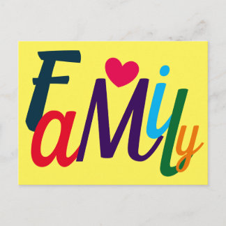 Cute Family Love Colourful Postcard