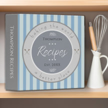 Cute Family Name Year Est Striped Recipe Binder