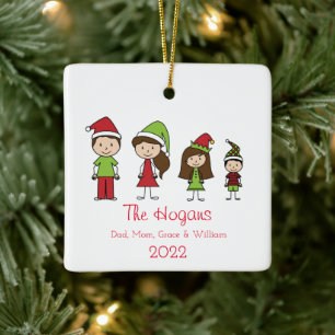 Cute Family Name & Year Personalised Christmas Ceramic Ornament