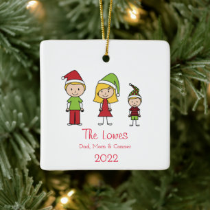 Cute Family of 3 Christmas Ceramic Ornament