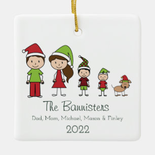 Cute Family of 4 with Pet Christmas Ornament