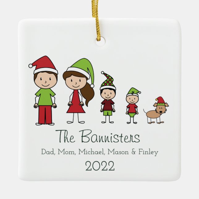 Cute Family of 4 with Pet Christmas Ornament (Front)