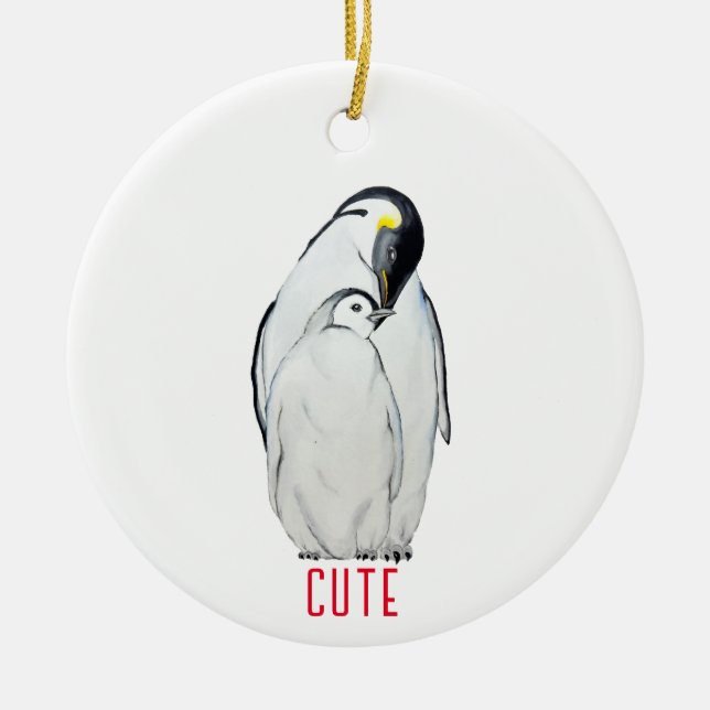 Cute family of emperor penguins T-Shirt Ceramic Ornament (Front)