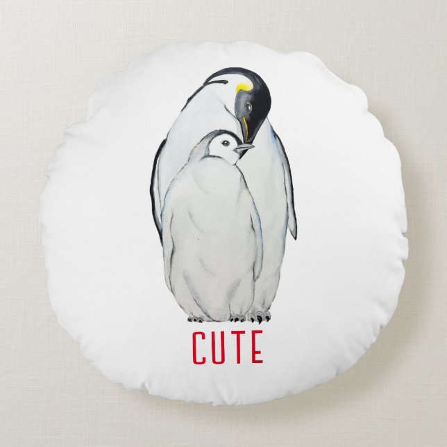 Cute family of emperor penguins T-Shirt Round Cushion (Front)