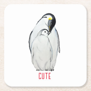 Cute family of emperor penguins T-Shirt Square Paper Coaster