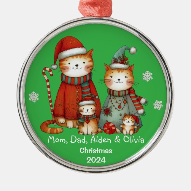 Cute Family of Four Cats Ornament (Front)