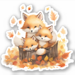Cute Family of Foxes Custom-Cut Vinyl Sticker