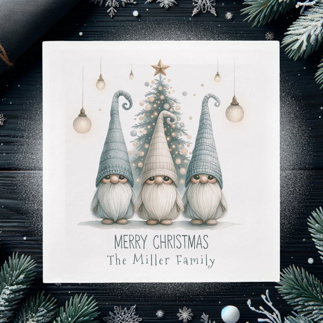 Cute Family of Gnomes At Christmas, Personalised Napkin (Creator Uploaded)