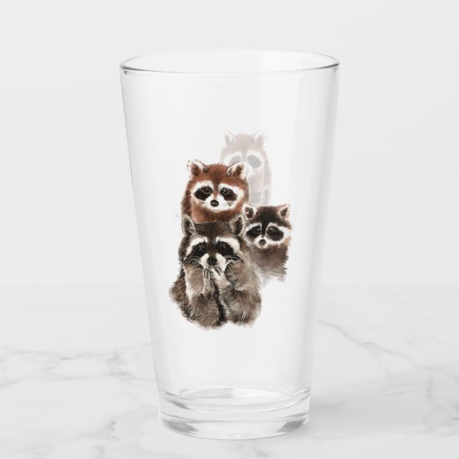 Cute Family or Friends Racoon Animal Art Glass (Back)
