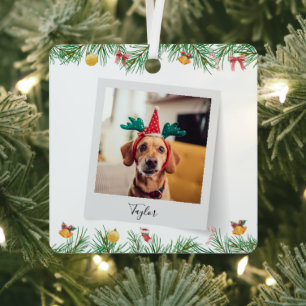 Cute Family Pet Dog Christmas Holiday Photo Metal Tree Decoration