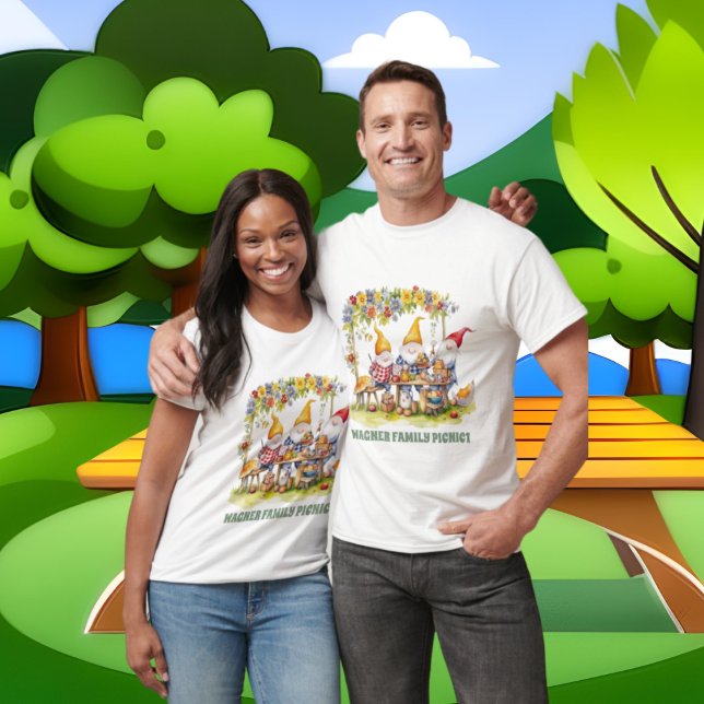 Cute Family picnic gnomes add name  T-Shirt (Creator Uploaded)
